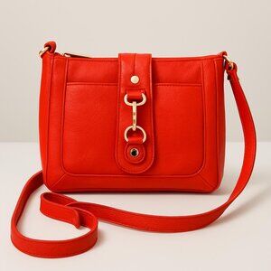 Vibrant Red Faux Leather Crossbody Bag with Buckle Detail – Everyday Shoulder Pu